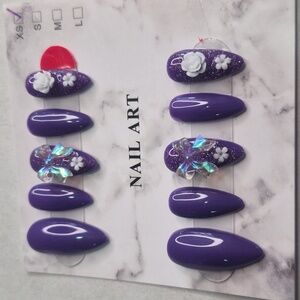 🎈Purple Floral with Bow Valentines Press On Nails
